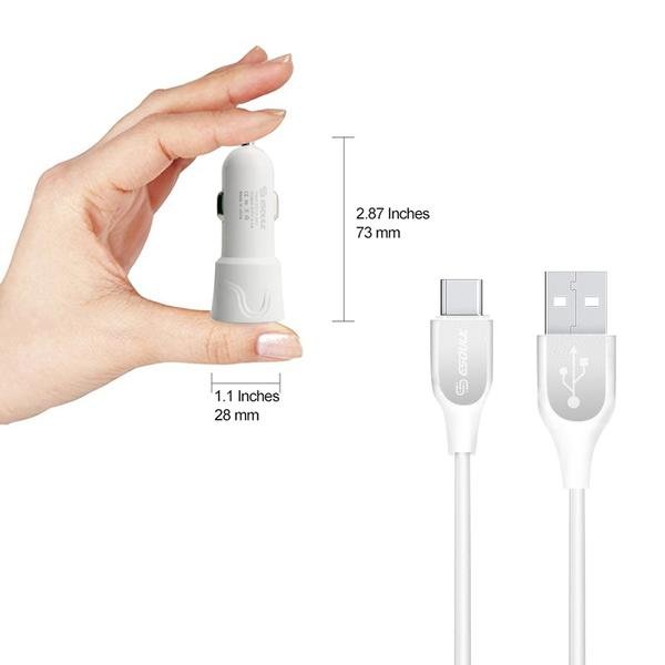 Dual USB Car Charger with 5ft USB-C Cable