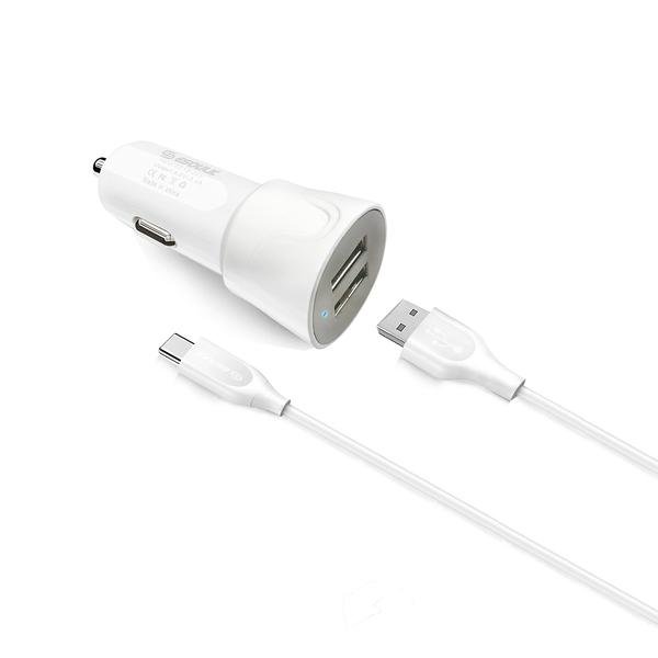 Dual USB Car Charger with 5ft USB-C Cable
