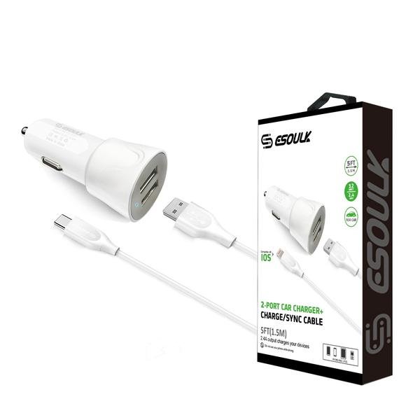 Dual USB Car Charger with 5ft USB-C Cable