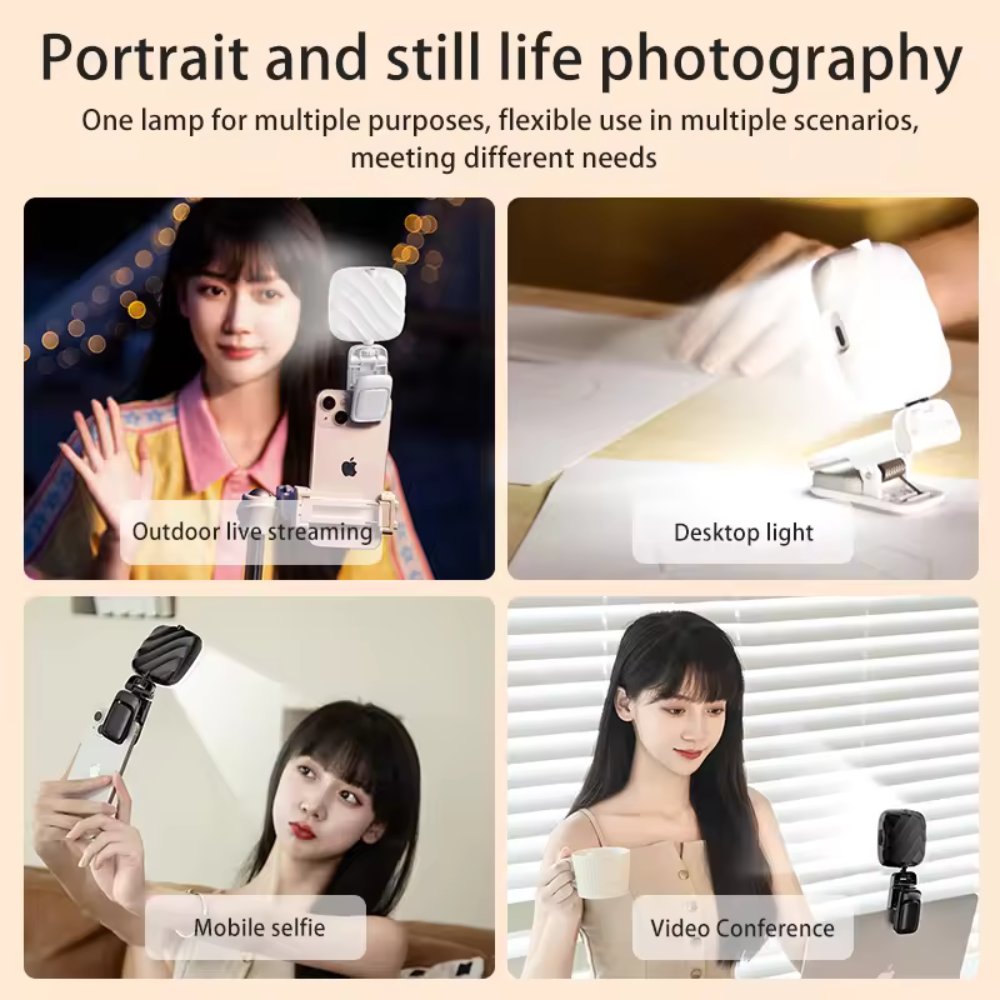 LED Clip-On Selfie Light with Adjustable Stand