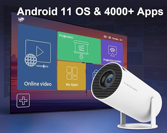 Smart Mini Projector – 1080P, 4K Support, WiFi 6 & Bluetooth