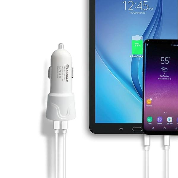 Dual USB Car Charger with 5ft USB-C Cable